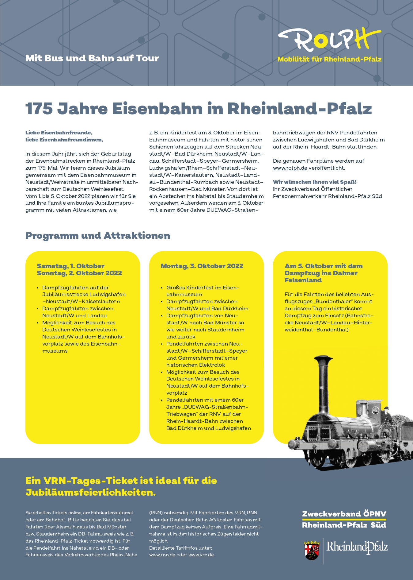 Bild vergrößern: Programmübersicht "175 Jahre Eisenbahn in Rheinland-Pfalz"