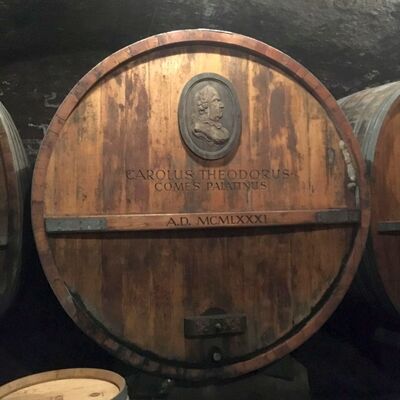 Barriquefass im Keller des Weinguts Stolleis