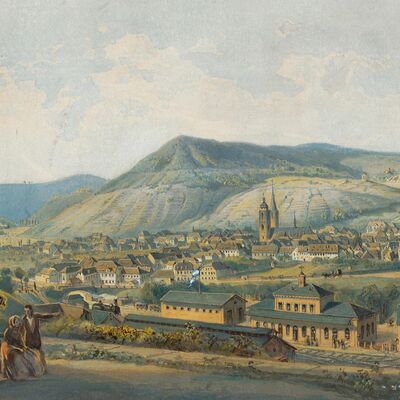Richard Höfle - Blick auf Neustadt an der Haardt (Aquarell, um 1854)