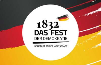 Bild vergr&ouml;&szlig;ern: Das Bild zeigt das Logo des Festes der Demokratie und verlinkt zu weiteren Informationen zu dem Fest der Demokratie "1832" Neustadt an der Weinstraße