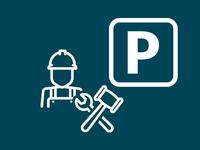 Bild vergr&ouml;&szlig;ern: Icon eines Handwerkers mit seinem Werkzeug und einem P, das symbolisch für das Parken steht. Beide Icons sind auf einem blauen Hintergrund abgebildet. Das Bild verlinkt zu weiteren Informationen zum Handwerkerparkausweis in der Metropolregion Rhein-Neckar.