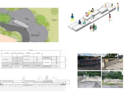 Bild vergr&ouml;&szlig;ern: Visualisierung der Sitzmöbel aus Betonfertigteilen neben der Blumenhalle