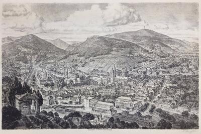 Bild vergr&ouml;&szlig;ern: Aus dem Jahr 1936 stammt Heinrich Striefflers Kreidelithografie mit einer Ansicht seiner Geburtsstadt Neustadt an der Haardt.