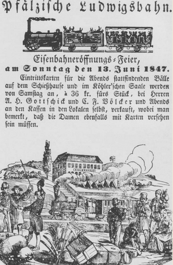 Bild vergr&ouml;&szlig;ern: Er&ouml;ffnung der Pf&auml;lzischen Ludwigsbahn 1847