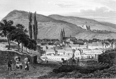 Bild vergr&ouml;&szlig;ern: Blick auf Neustadt von S&uuml;den, Stahlstich von Poppel, 1850
