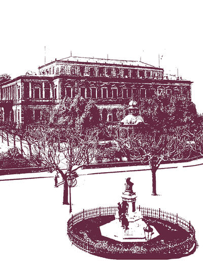 Bild vergr&ouml;&szlig;ern: Saalbau und Hetzelplatz, Grafik nach Fotopostkarte 1916