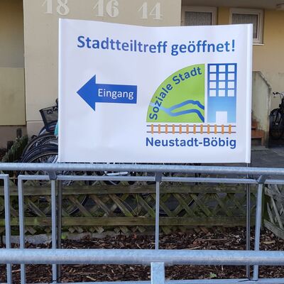 Bild vergrößern: Soziale Stadt Böbig - Plakat Stadtteiltreff geöffnet