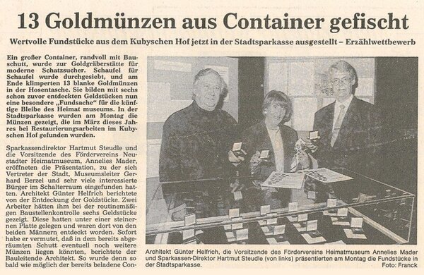 Bild vergr&ouml;&szlig;ern: Goldmünzfund Bericht in der Zeitung