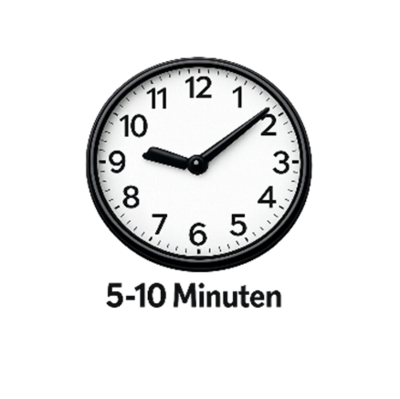 Bild vergr&ouml;&szlig;ern: Eine einfache Uhr.
Unterhalb der Uhr befindet sich der Schriftzug "5-10 Minuten".
