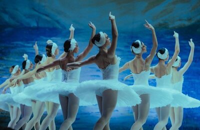 Eine Gruppe von Balletttänzerinnen mit weißem Tutu.