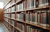 Bild vergr&ouml;&szlig;ern: Bücher in einem großen Bücherregal in einer Bücherei. Das Bild verlinkt zu weiteren Informationen über die beiden Büchereien in Hambach.