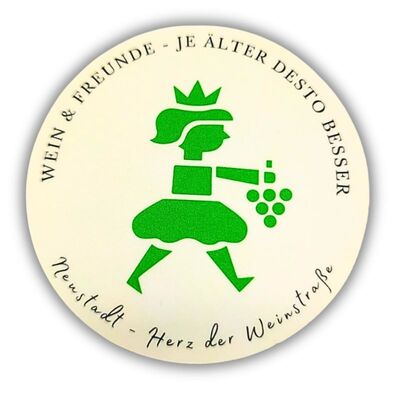 Bild vergr&ouml;&szlig;ern: Glasuntersetzer mit den Neustadter Ampelköniginnen „Wein und Freunde“ grün